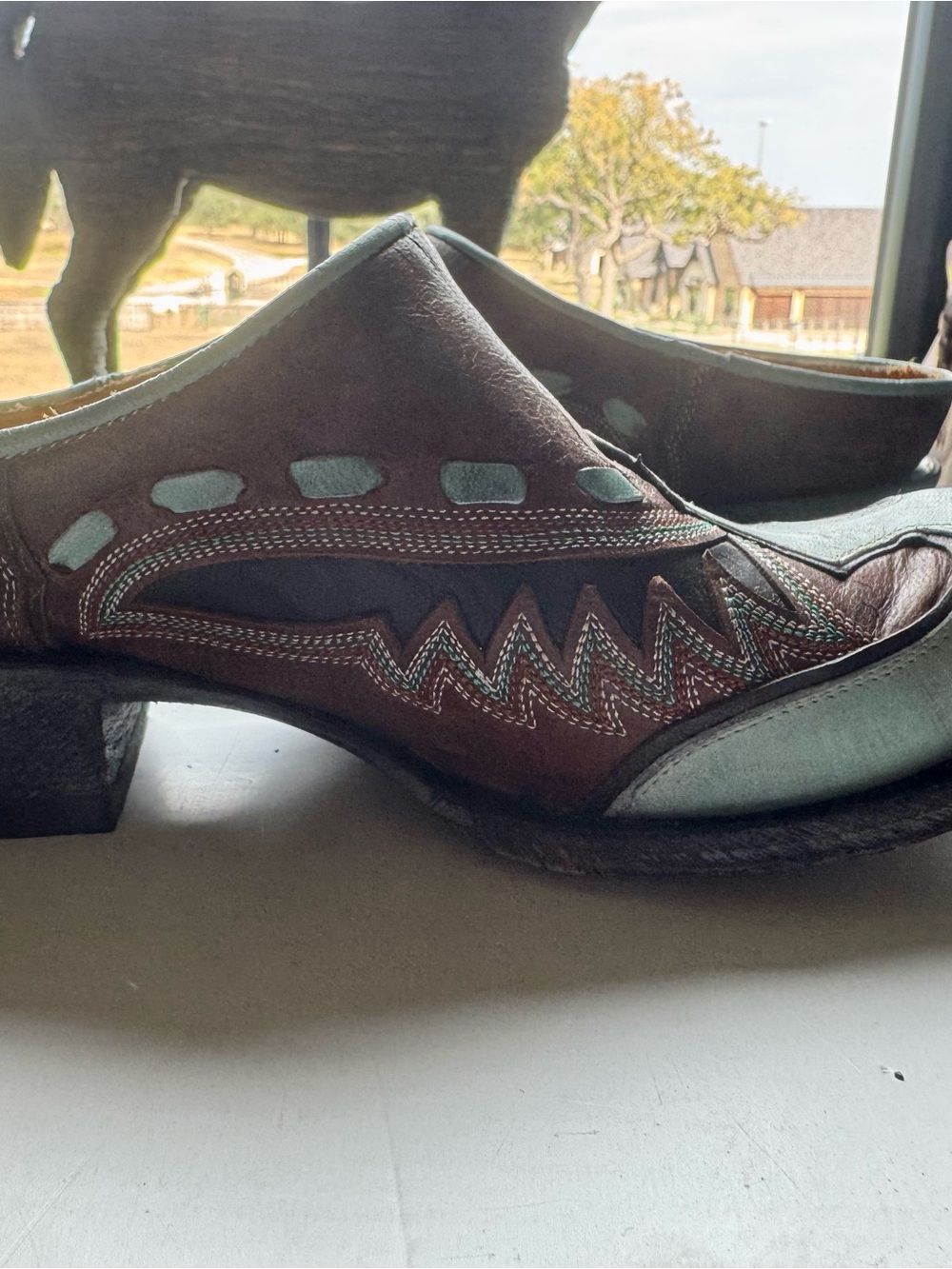 Old Gringo Brown and Turquoise Leather Slip On Mules